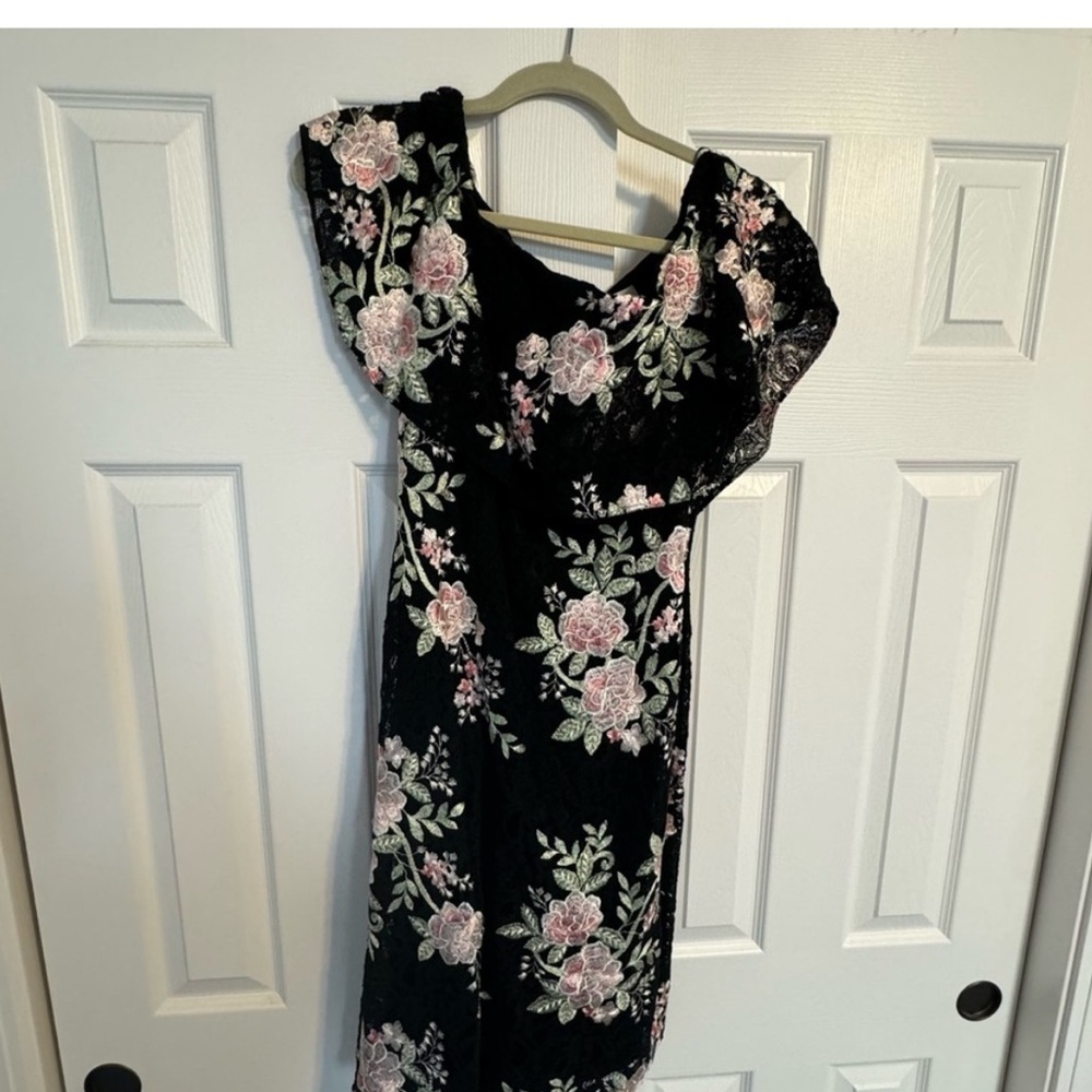 Tahari Black and Pink and Green Floral Midi Dress size 12 - Picture 3 of 5
